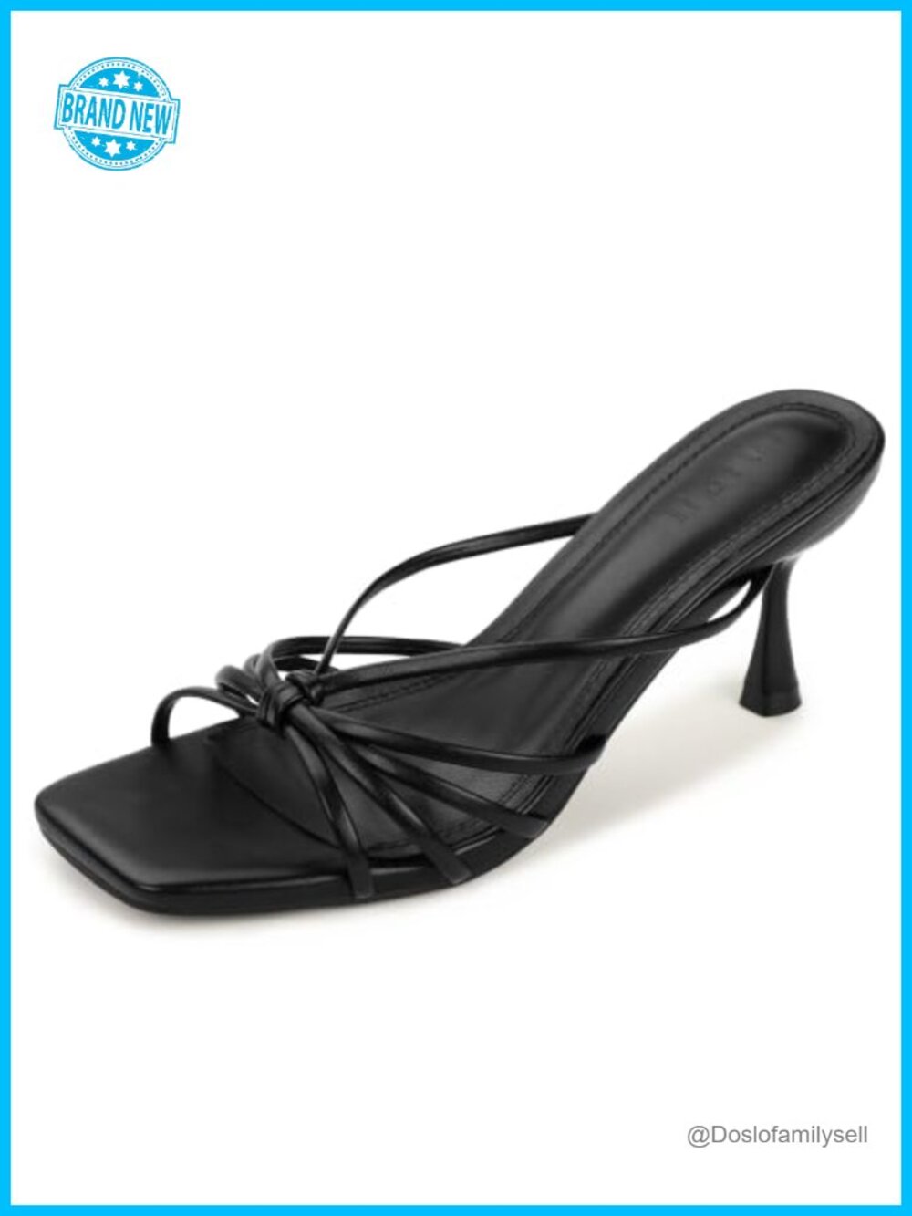 Kitten Heel Strappy Square Toe Slip On Low Heel Sandals